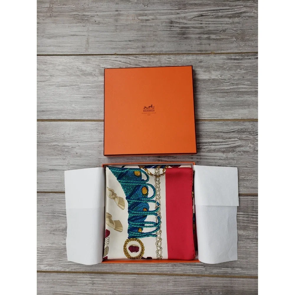 Hermès Equestrian Horse Silk Scarf Red 34x34 w/ Orange Box